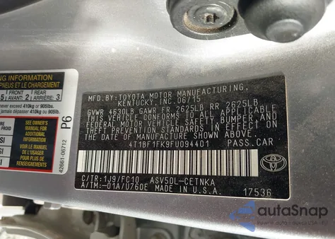 2015 Toyota Camry Le z USA, uszkodzony, nr VIN 4T1BF1FK9FU094401